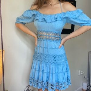 Free people blue crotchet ruffle dress. XS NWOT